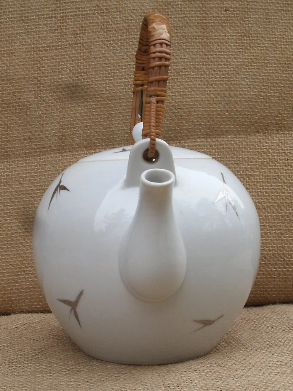 Vintage Otagiri Brushstroke Bamboo Teapot Rattan Handle